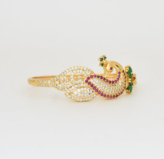 White Magenta Green Elegant Peacock Open Bangle - Y011256