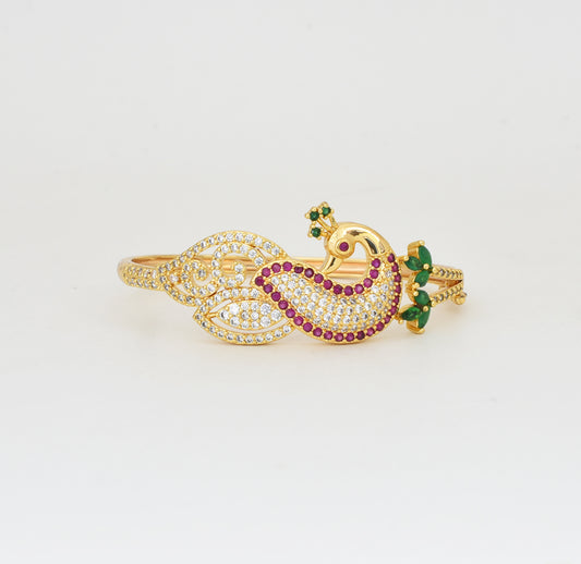 White Magenta Green Elegant Peacock Open Bangle - Y011256