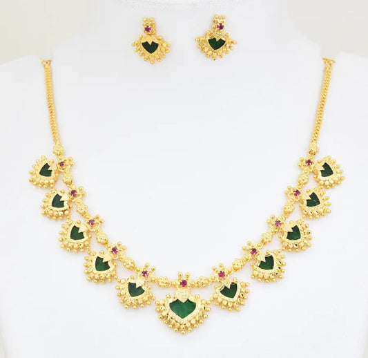 Green 11 Designer Palakka Necklace With Stud - X041143