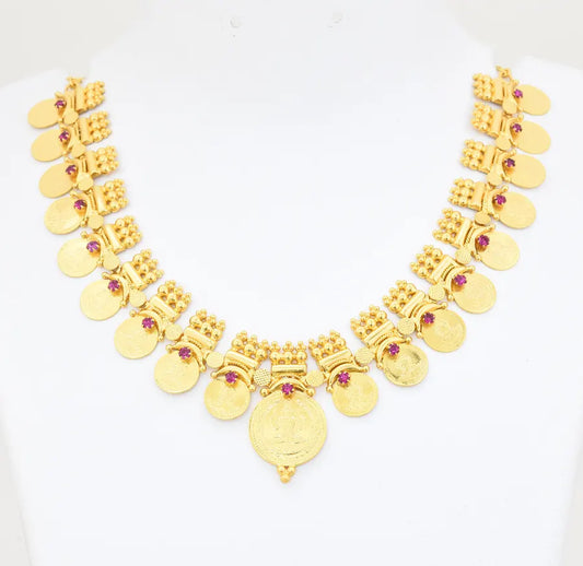 Magenta Laxmi Traditional Kasu Short Necklace - X041142