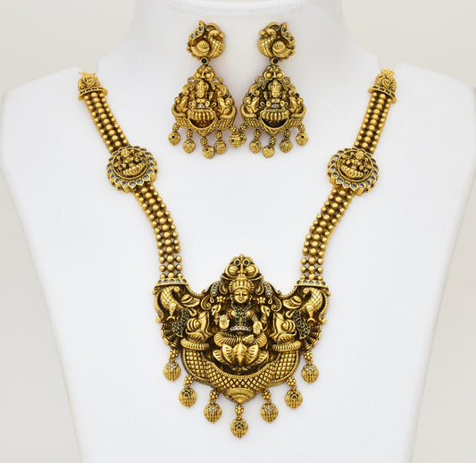 Antique White Green Lekshmy Peacock Neacklace With Dangler - X051169