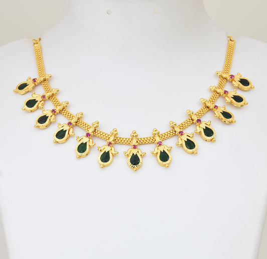 Green 13 Designer Droplet Palakka Necklace - Y021273