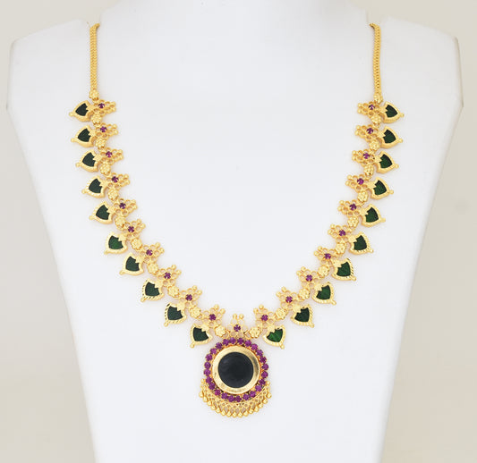 Traditional Green 20 Palakka Floral Necklace - Y021271