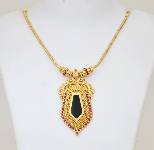 Green Nagapadam Designer Peacock Locket with Chain - Y021311