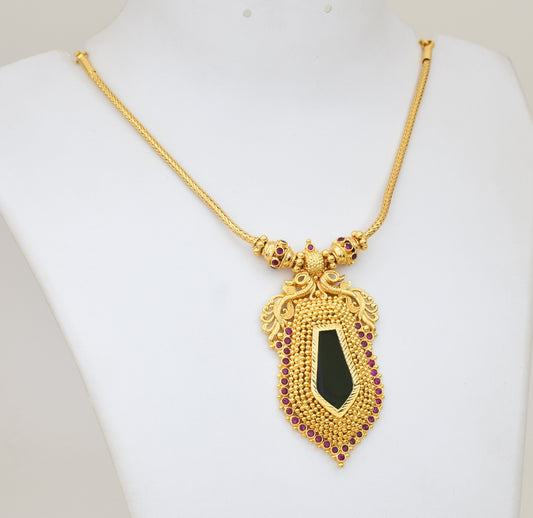 Green Nagapadam Designer Peacock Locket with Chain - Y021311