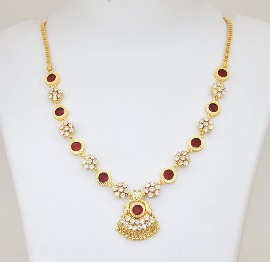 Red Round Palakka Traditional Necklace - Y031315