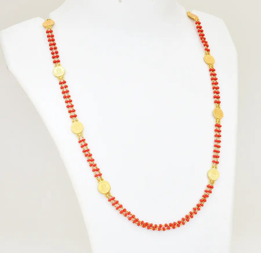 Red Laxmi Coin Double Pasi Chain 24 Inches - U12213