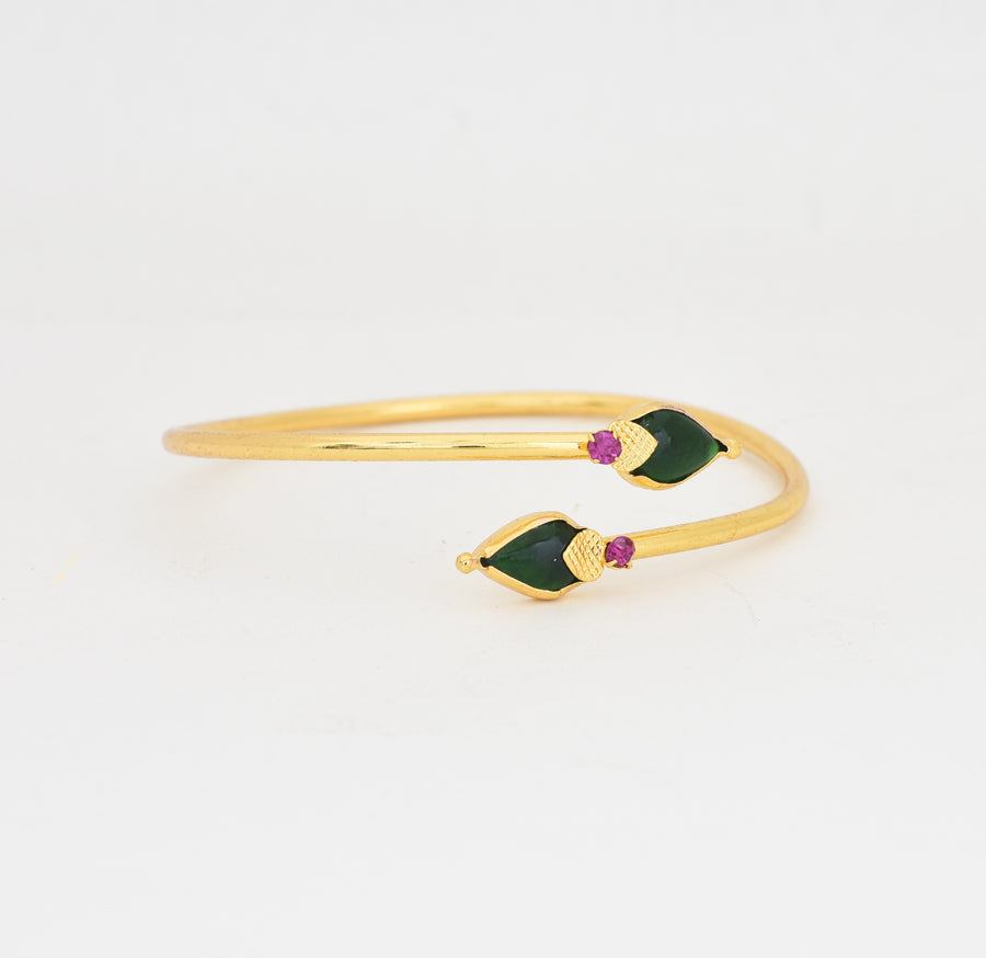 Green Droplet Palakka Open Bangle Adjustable - W121040