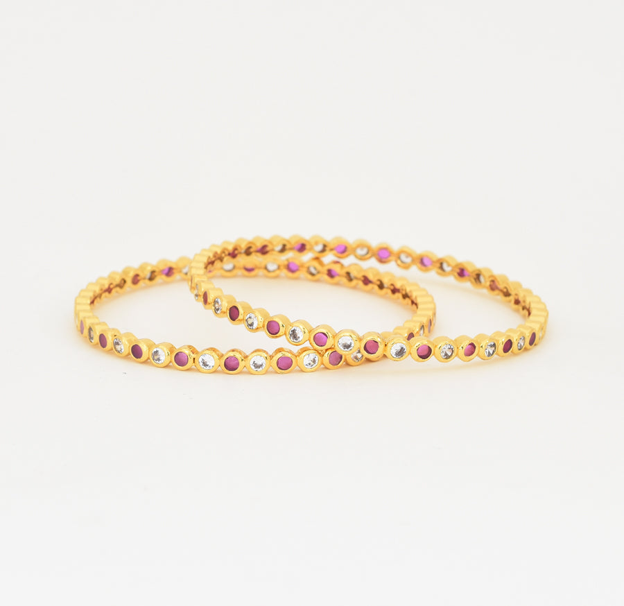 White Magenta Dainty Two Bangles - X021094