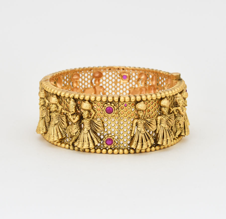 Antique Nagas Magenta Krishna Radha Screw Broad Bangle - X041163