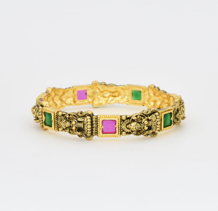 Antique Nagas Magenta Green Goddess Laxmi Two Bangles - X041154