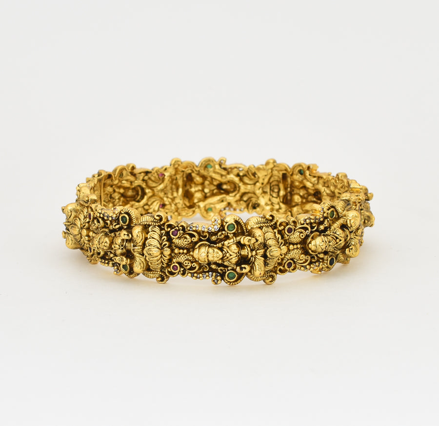 Antique Nagas White Magenta Green Goddess Laxmi Open Bangle - X041162