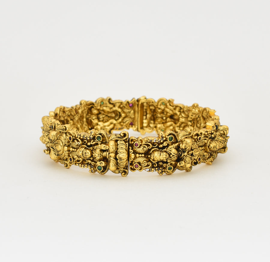 Antique Nagas White Magenta Green Goddess Laxmi Open Bangle - X041162