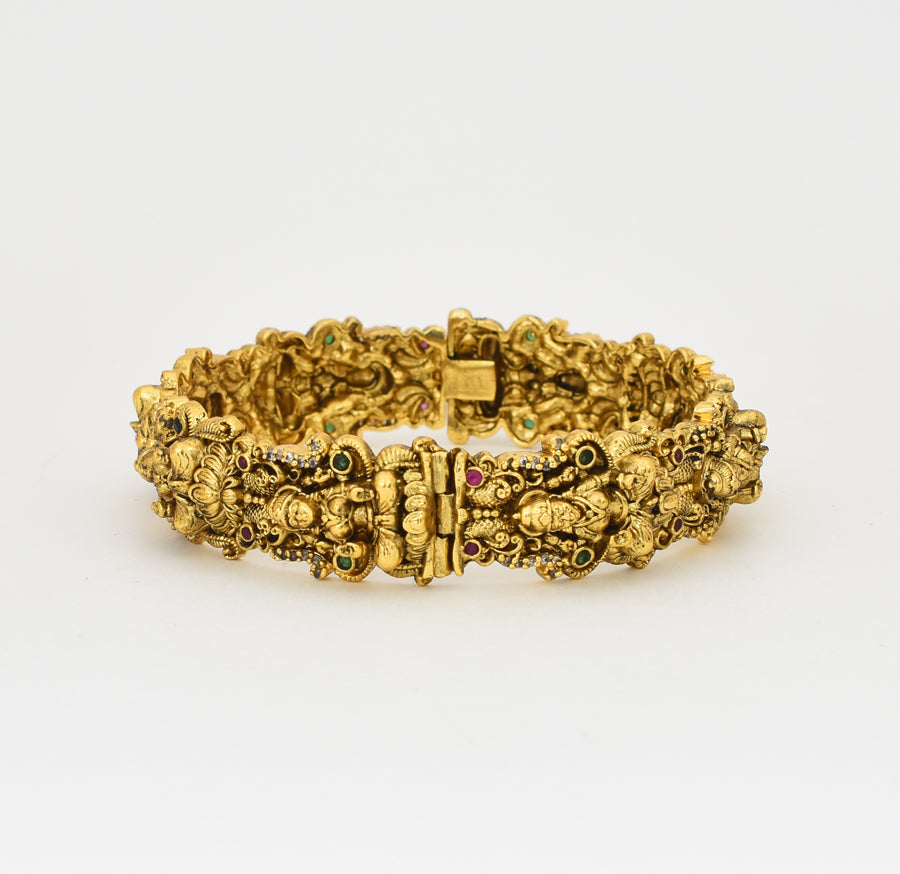 Antique Nagas White Magenta Green Goddess Laxmi Open Bangle - X041162