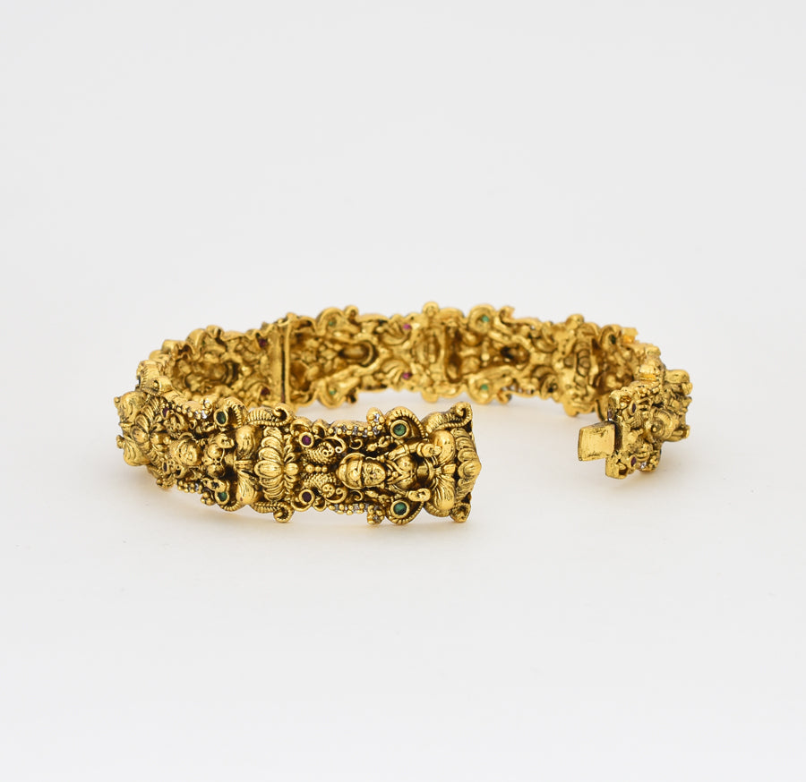 Antique Nagas White Magenta Green Goddess Laxmi Open Bangle - X041162