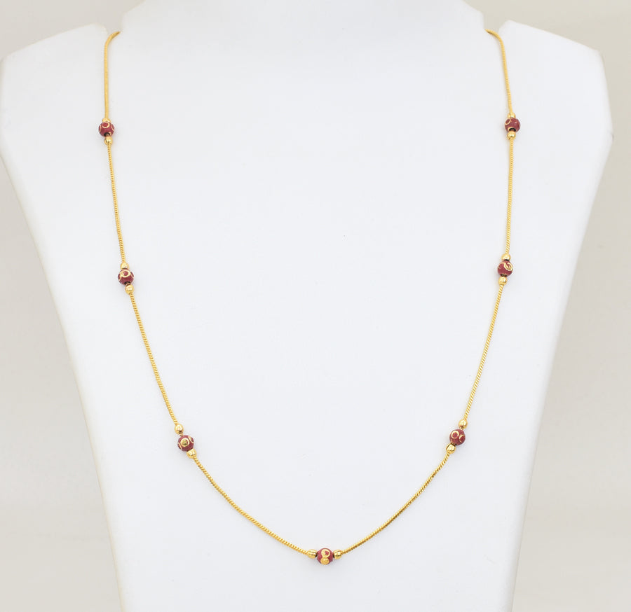 Red Enamel Designer Ball Chain 24 Inches - W121044