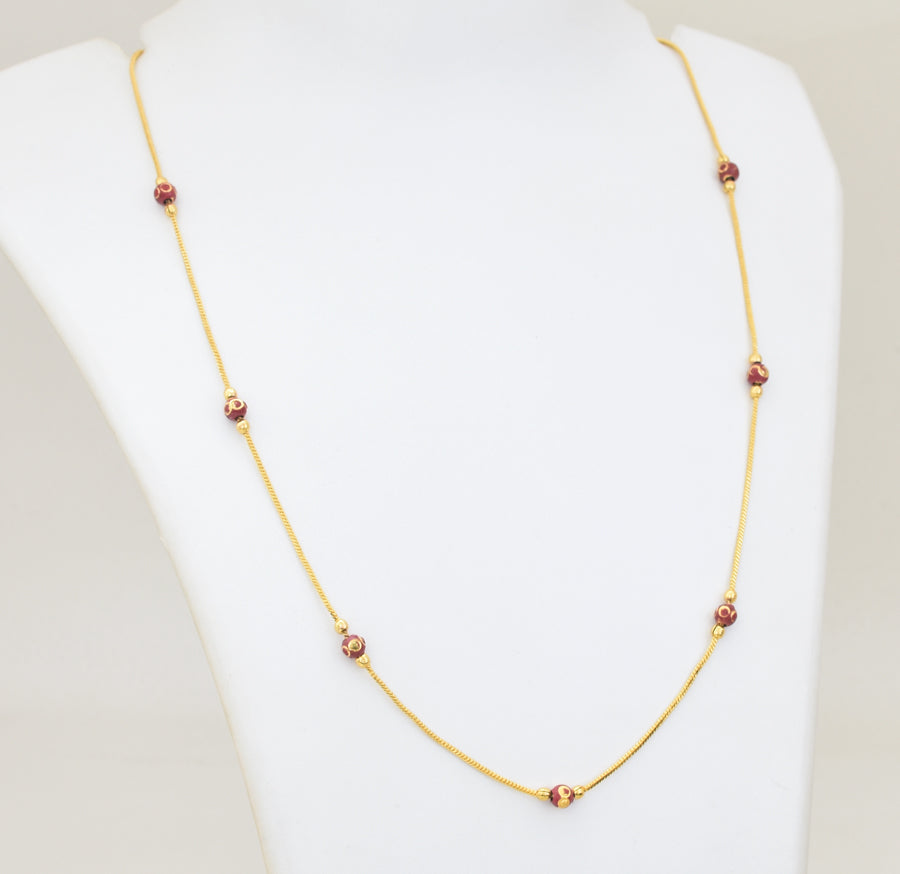 Red Enamel Designer Ball Chain 24 Inches - W121044