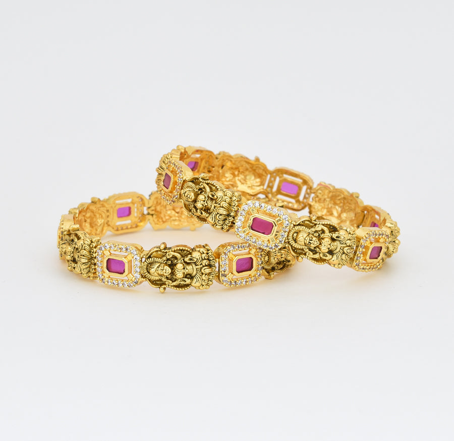 Antique Nagas Magenta Goddess Lakshmy Two Royal Bangles - X041160