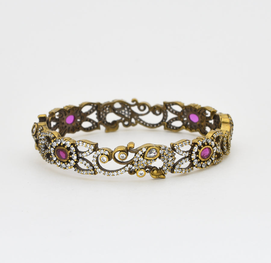 Victorian White Magenta Laiba Two Bangles - X041161