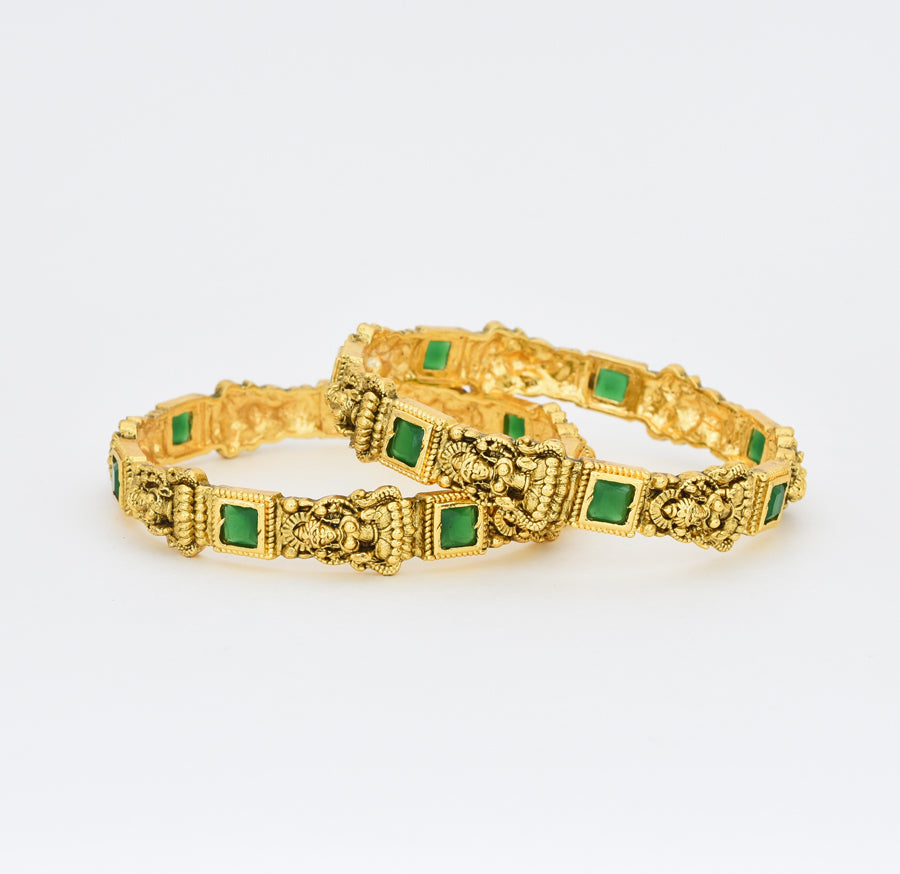 Antique Nagas Green Goddess Laxmi Two Bangles - X041152