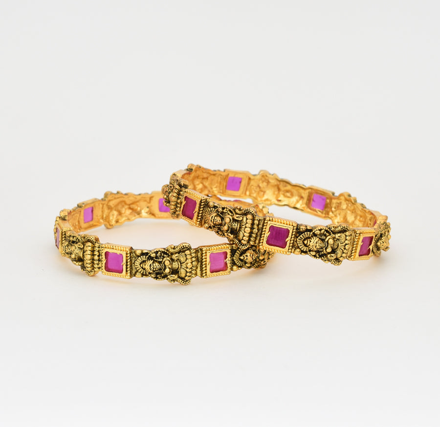 Antique Nagas Magenta Goddess Laxmi Two Bangles - X041153