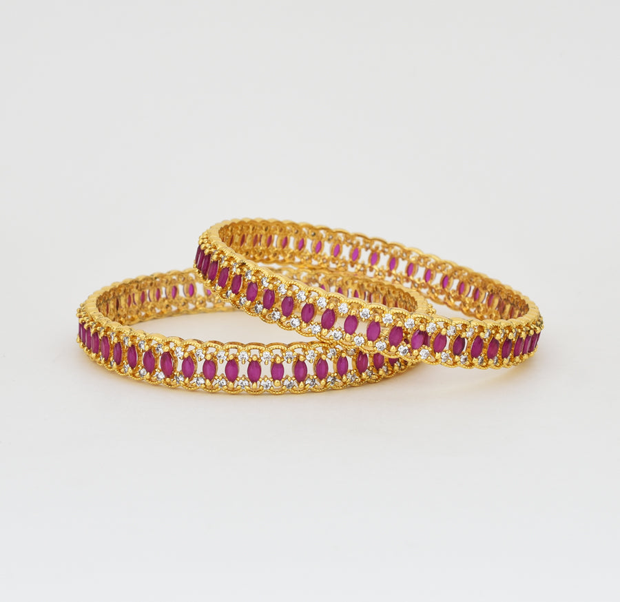 White Magenta Chervon Two Bangles - X061212