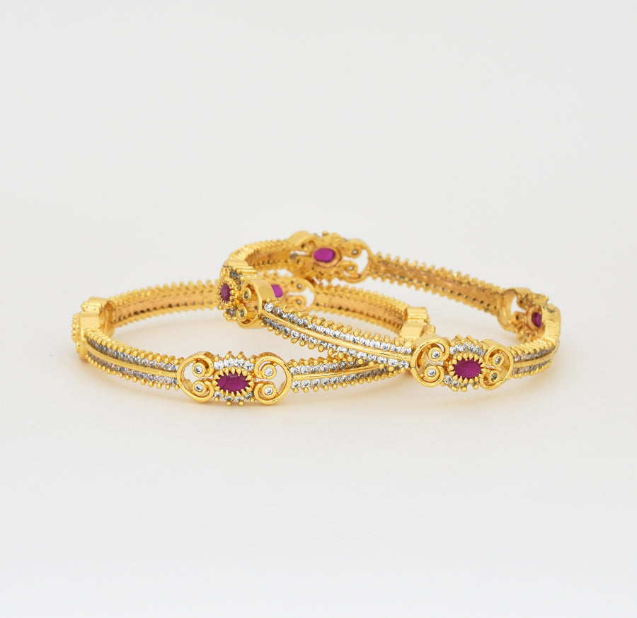 White Magenta Lucent Two Bangles - X061211