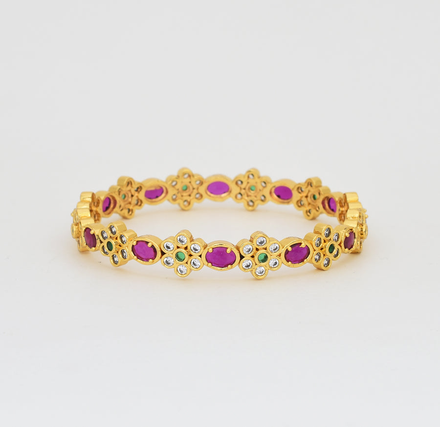 White Magenta Green Floret Two Bangles - X061213