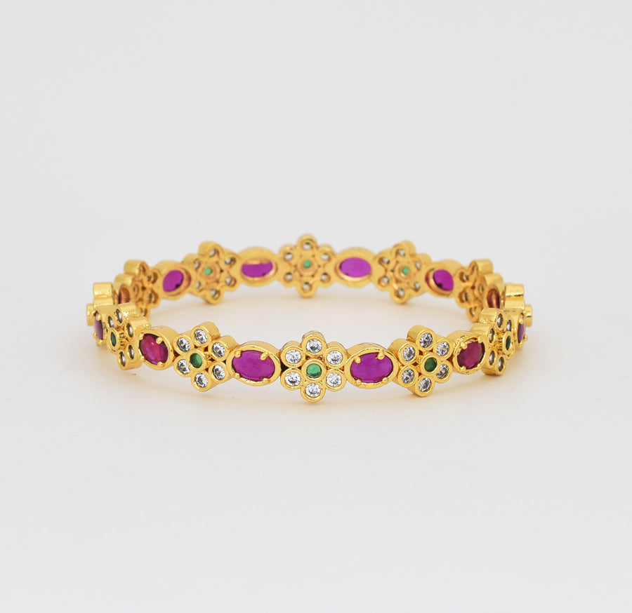 White Magenta Green Floret Two Bangles - X061213