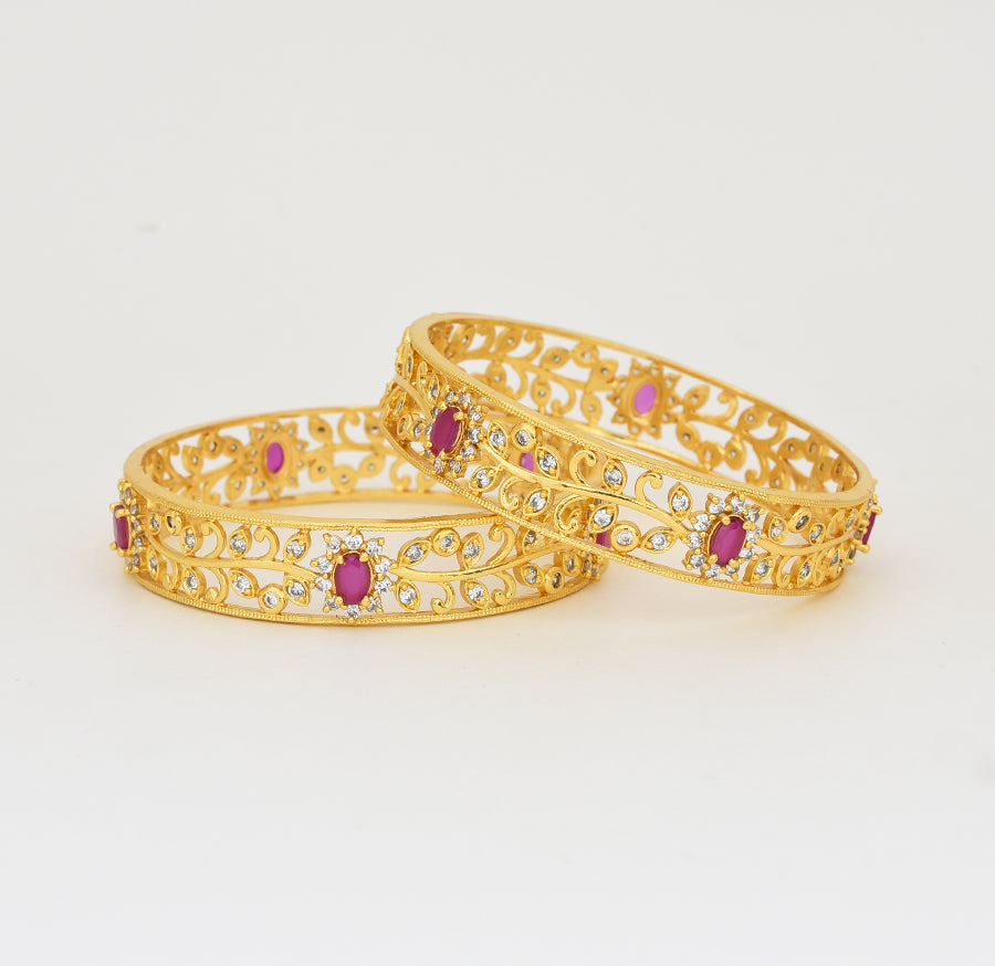 White Magenta Medium Broad Flora Two Bangles - X081226