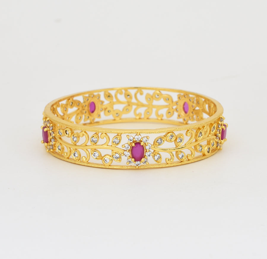 White Magenta Medium Broad Flora Two Bangles - X081226