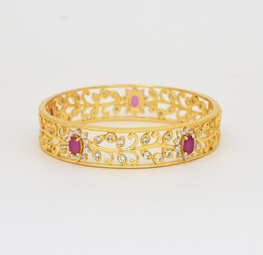 White Magenta Medium Broad Flora Two Bangles - X081226