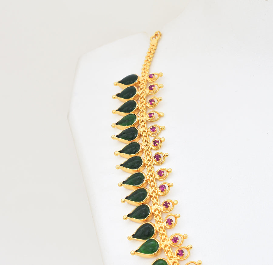 Green 40 Droplet Palakka Necklace - X021125