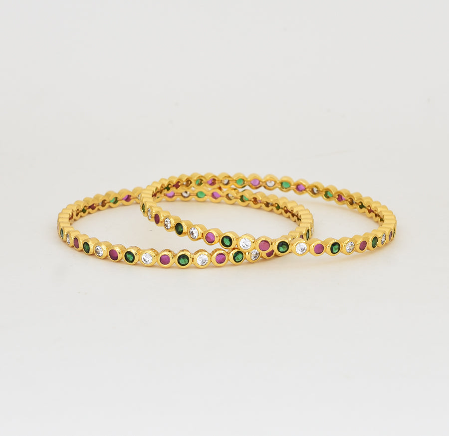 White Magenta Green Dainty Two Bangles - Y021289