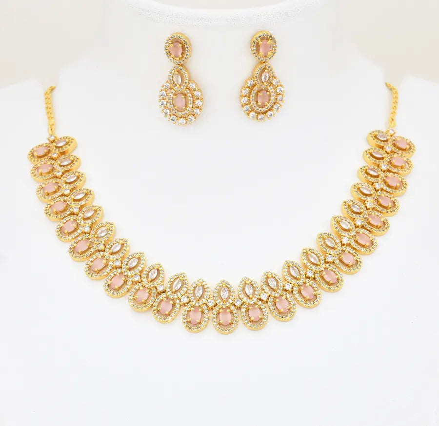 White Light Pink Entwined Necklace With Dangler - X041145