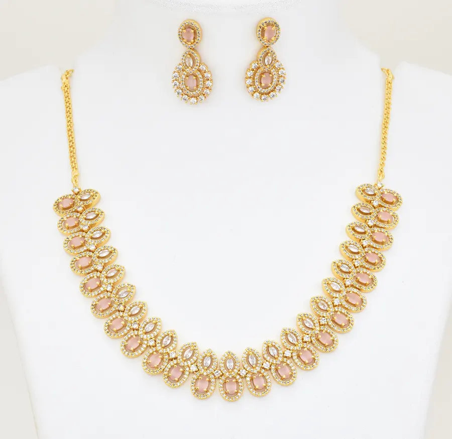 White Light Pink Entwined Necklace With Dangler - X041145