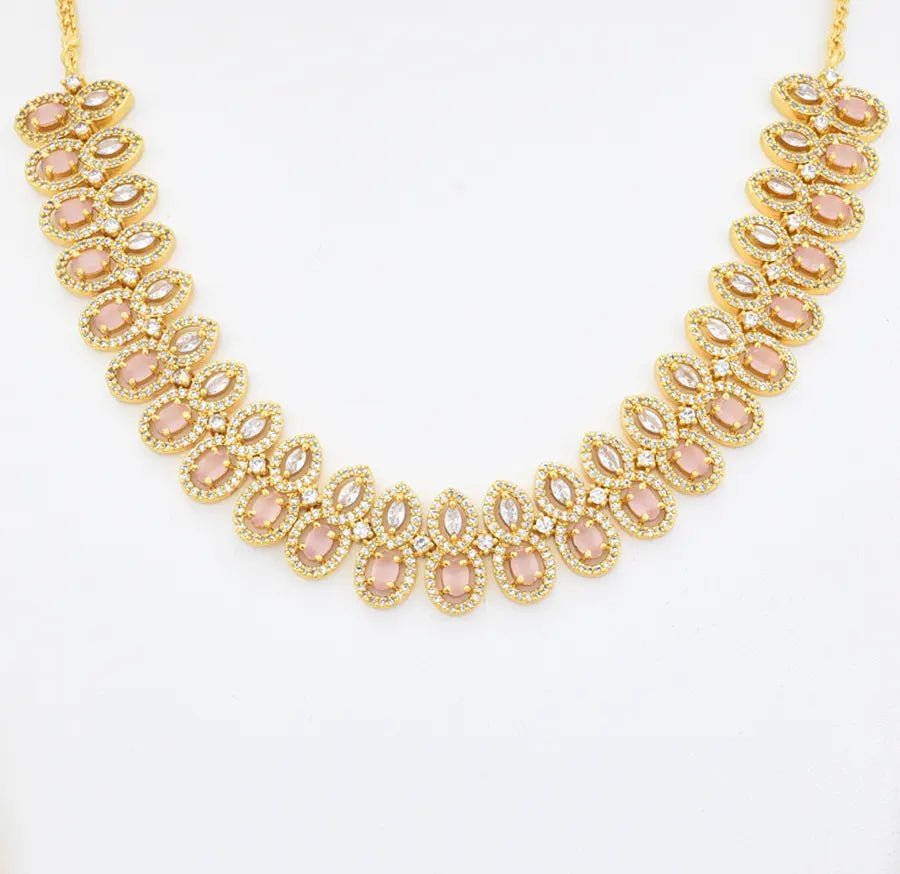 White Light Pink Entwined Necklace With Dangler - X041145