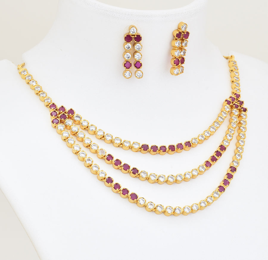 White Magenta Three Layer Enticing Necklace With Dangler - X041146