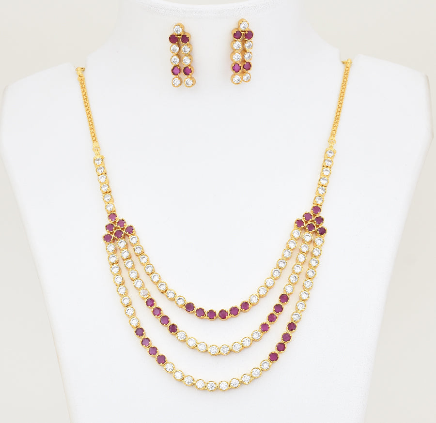 White Magenta Three Layer Enticing Necklace With Dangler - X041146
