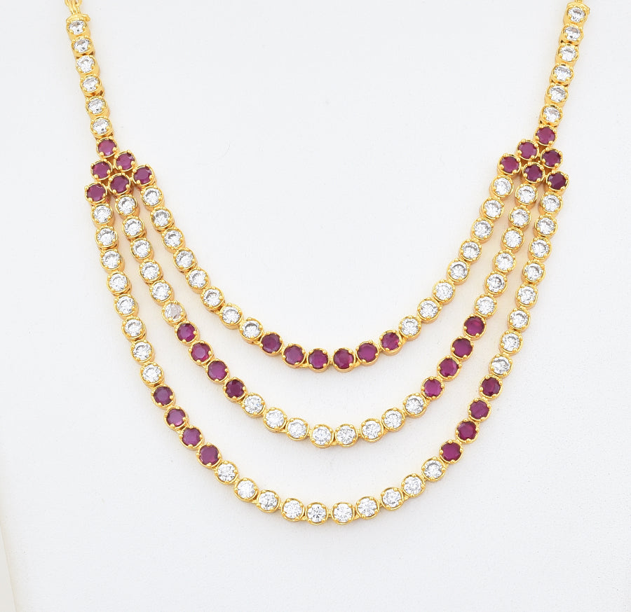 White Magenta Three Layer Enticing Necklace With Dangler - X041146