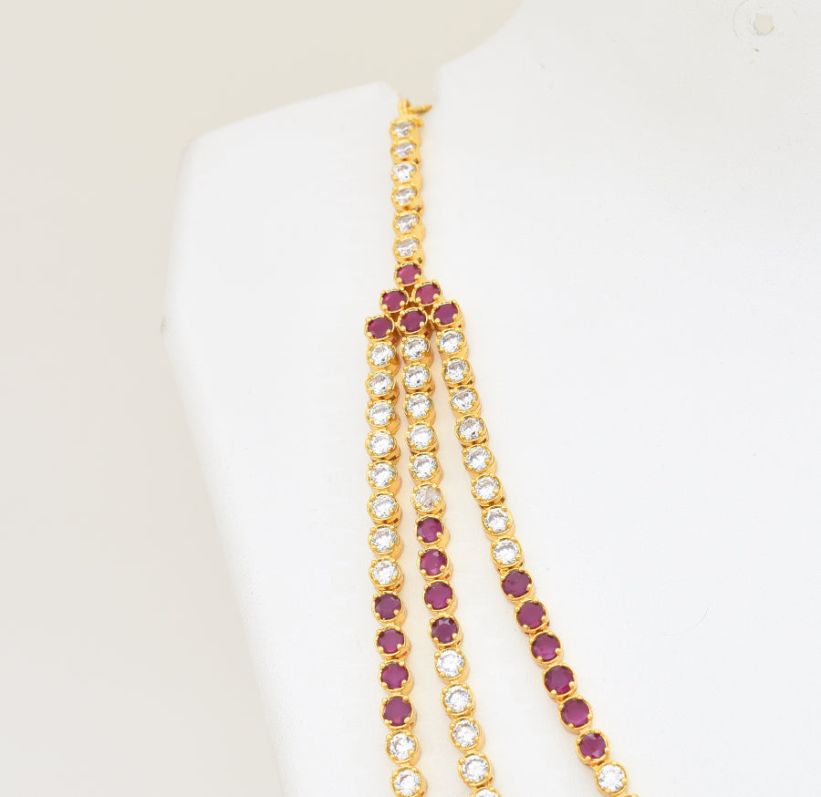 White Magenta Three Layer Enticing Necklace With Dangler - X041146