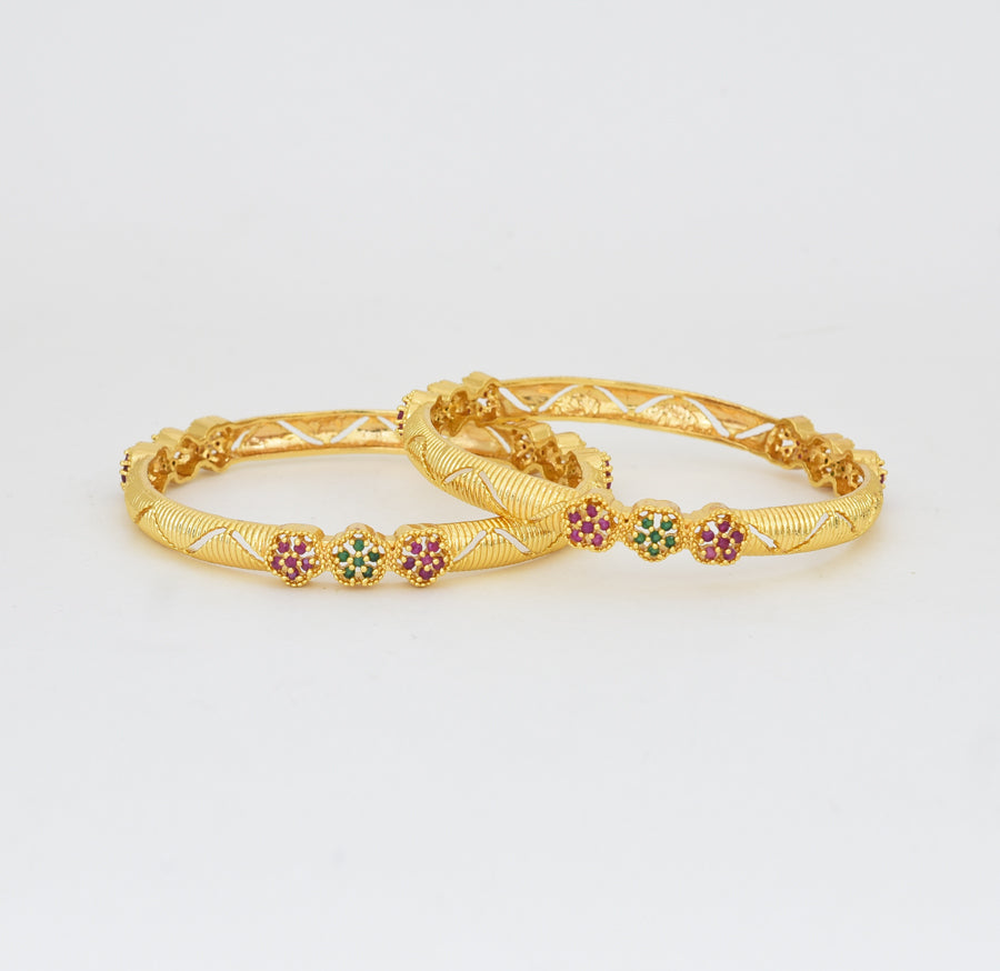 Magenta Green Wave Floret Two Bangles - Y021284