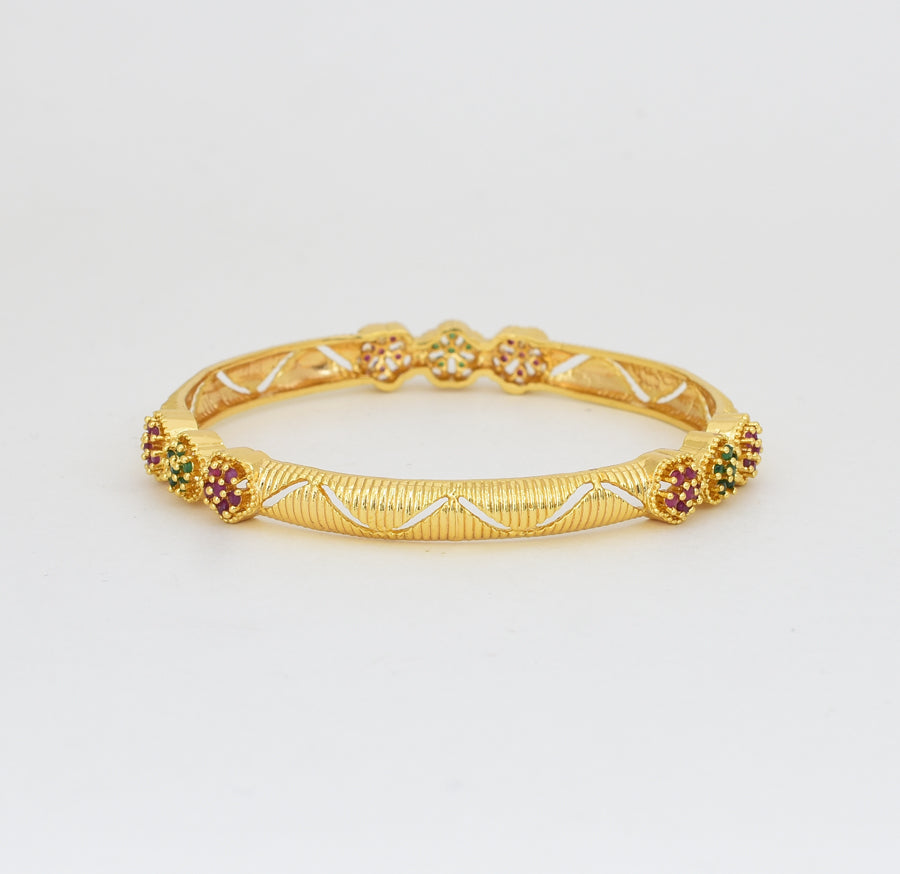 Magenta Green Wave Floret Two Bangles - Y021284