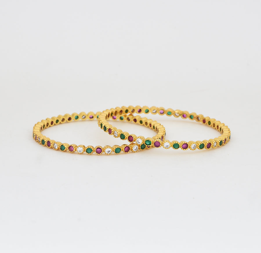 White Magenta Green Designer Dainty Two Bangles - Y021281