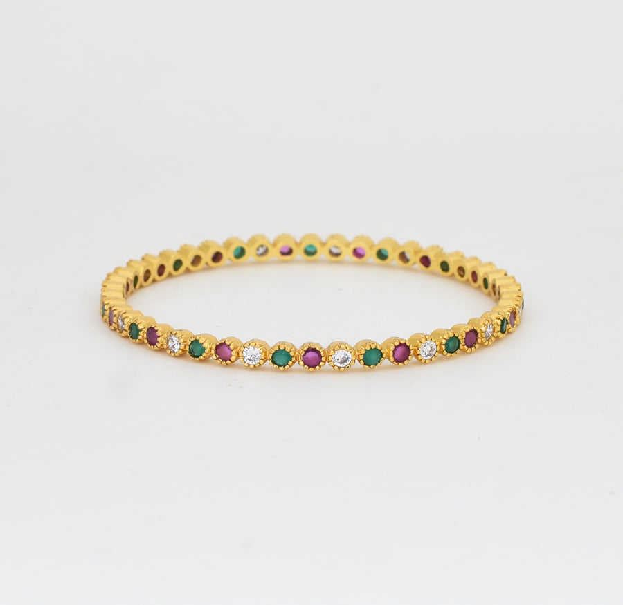 White Magenta Green Designer Dainty Two Bangles - Y021281