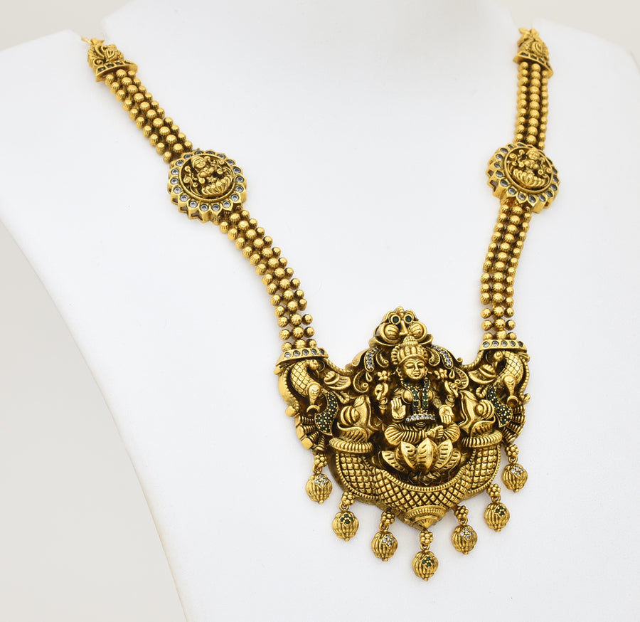 Antique White Green Lekshmy Peacock Neacklace With Dangler - X051169