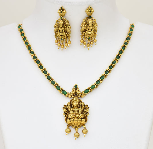 Antique Green Laxmi Pendant With Chain & Dangler - X051165