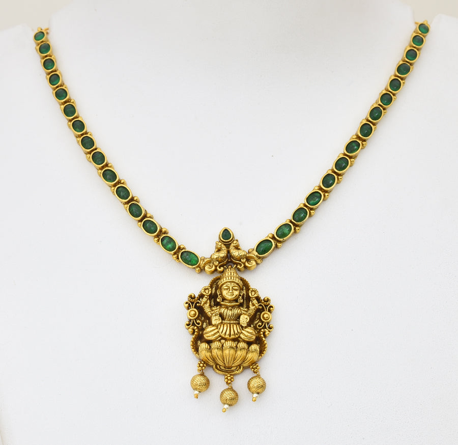 Antique Green Laxmi Pendant With Chain & Dangler - X051165