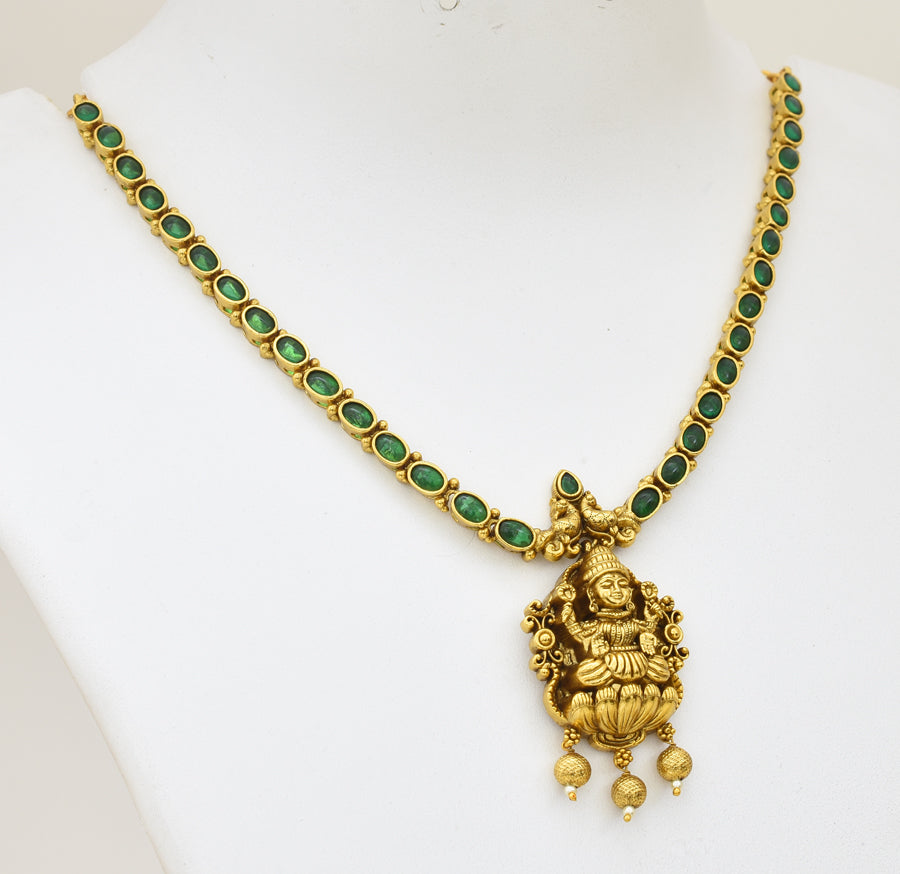 Antique Green Laxmi Pendant With Chain & Dangler - X051165