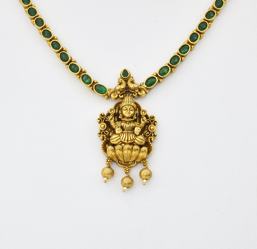Antique Green Laxmi Pendant With Chain & Dangler - X051165